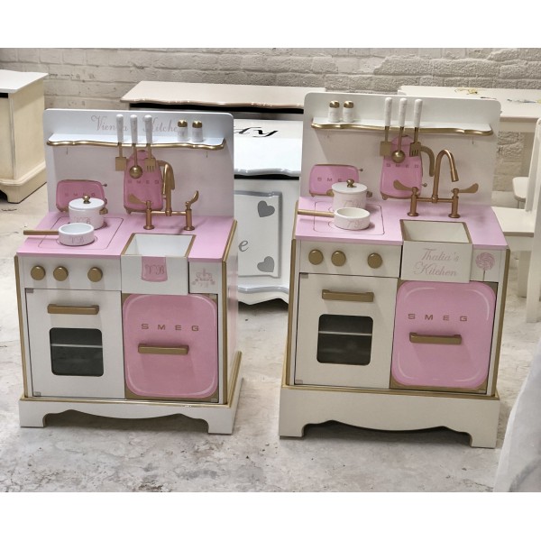 2 Pink Play Kitchens Given Smeg Make Overs In Different Heights
