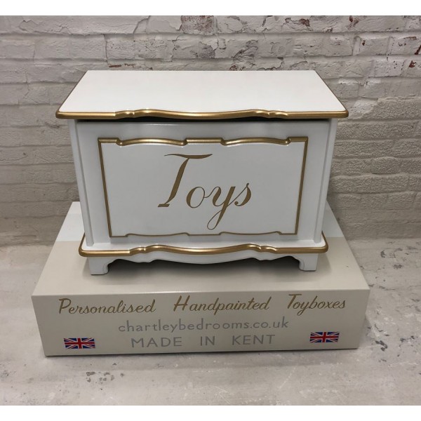 2ft6 Size Or 3ft White & Gold Toy Box With Name