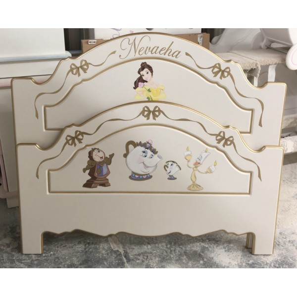 Small 4ft Double Bed With Mrs Potts Design Art & Gold Edges