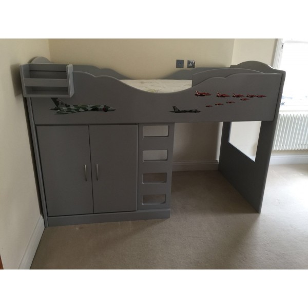 Play Bed With Red Arrow Artwork And Hook Over Shelf