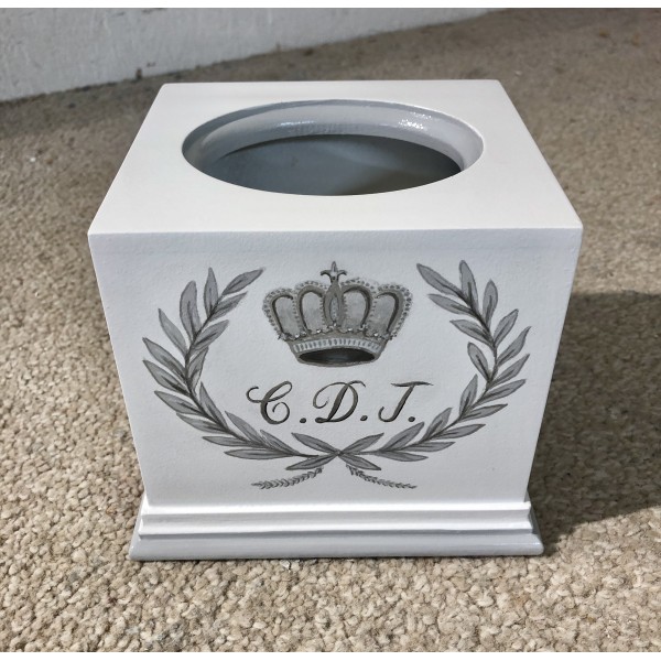 Tissue Box Cover Personalised With Crest And Initials