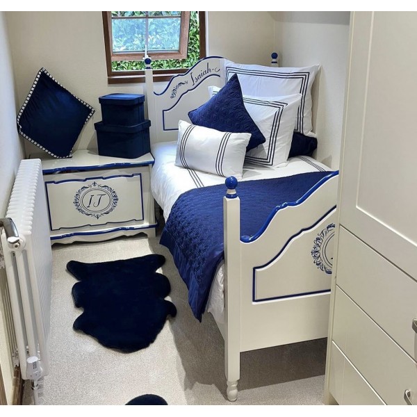 Navy Blue Poster Bed With Personalised Crest & Initials 