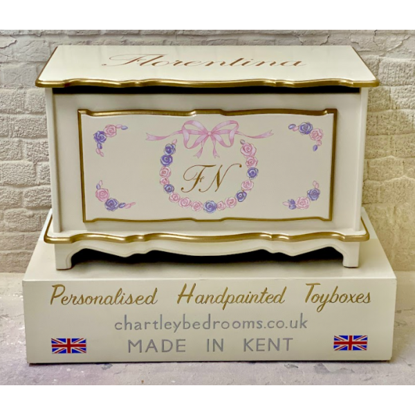 Toy Box With Hand Painted Blossoms And Bow
