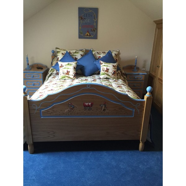 Oak Veneer Double Bed With Artwork