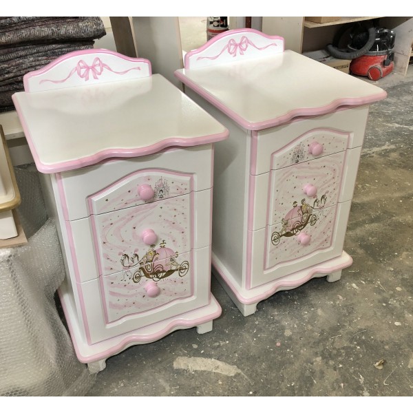 Bedside Cupboards With Hand Painted Carriage Artwork