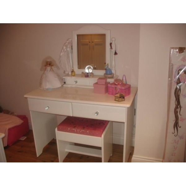 Dressing Table/Desk With Crystal Knobs & Padded Stool