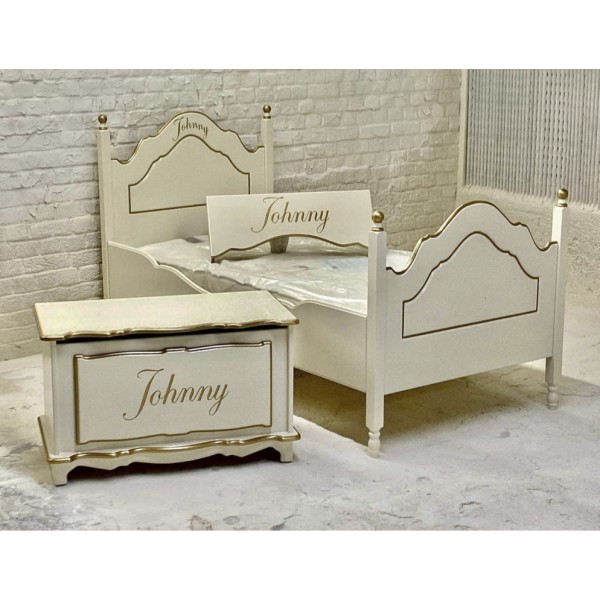 Bed Pelmet & Toybox Off White/Gold Personalised