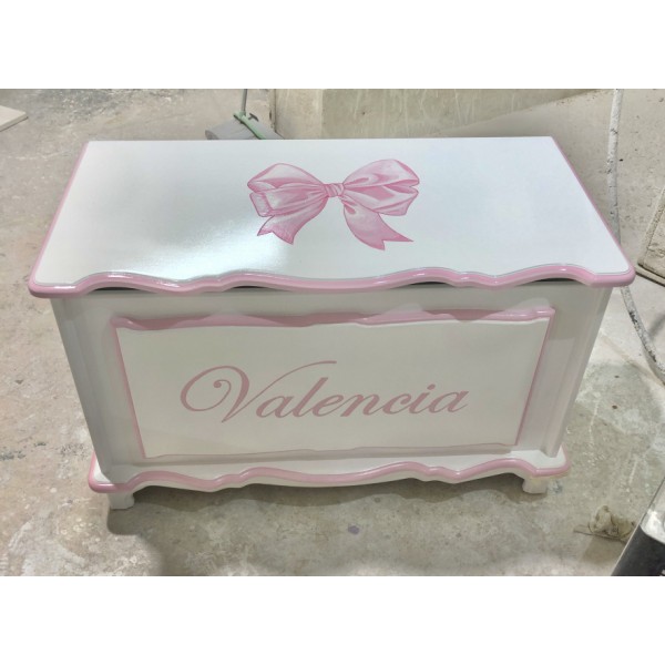 Toy Box With Pink Bow On The Lid And Name