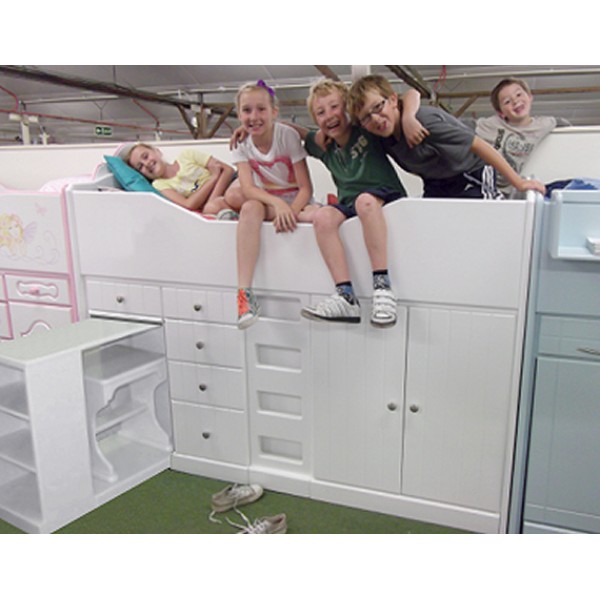 High Sleeper Cabin Bed with Flat Ladder, Storage, Desk and Stool