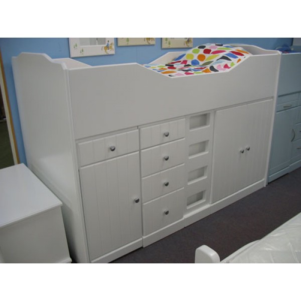 High Sleeper Cabin Bed with Square Flat Ladder, Storage, Desk and Stool