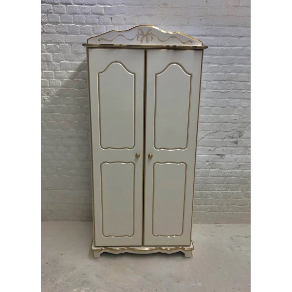 2 Door Wardrobe Off White & Gold With Bow