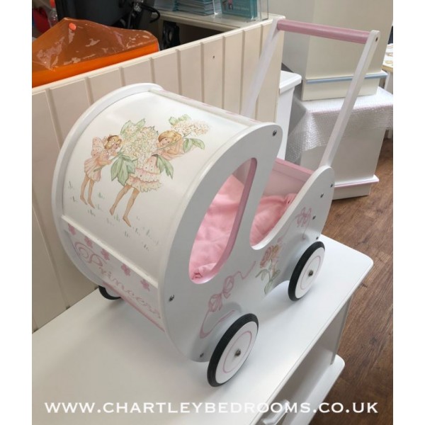 Clients Own Dolls Pram Including Hand Painted Fairy Artwork