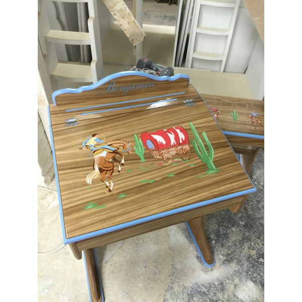 Desk And Stool Oak Veneer Cowboy Design