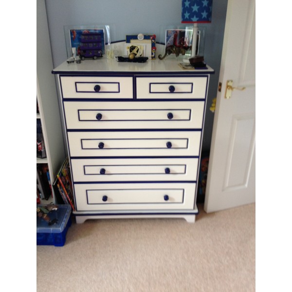 White & Navy 5 Drawer Split Chest